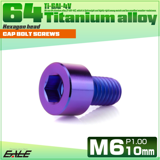 チタンボルト M6×10mm P1.0 キャップボルト キャップスクリュー 六角穴付き ボルト パープルブルー JA1910 【メール便可】