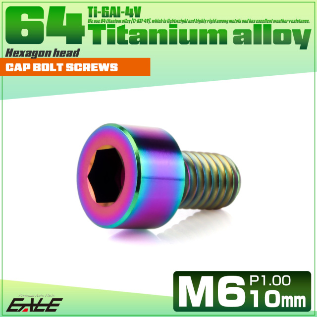 チタンボルト M6×10mm P1.0 キャップボルト キャップスクリュー 六角穴付き ボルト レインボー JA1912 【メール便可】
