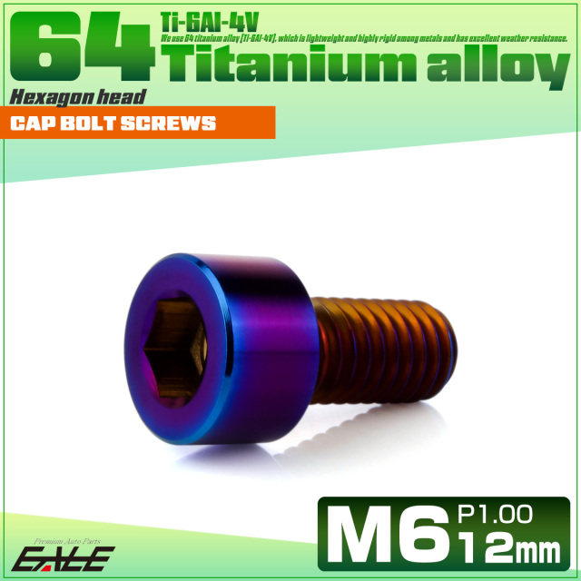 チタンボルト M6×12mm P1.0 キャップボルト キャップスクリュー 六角穴付き ボルト 焼きチタン JA1919 【メール便可】