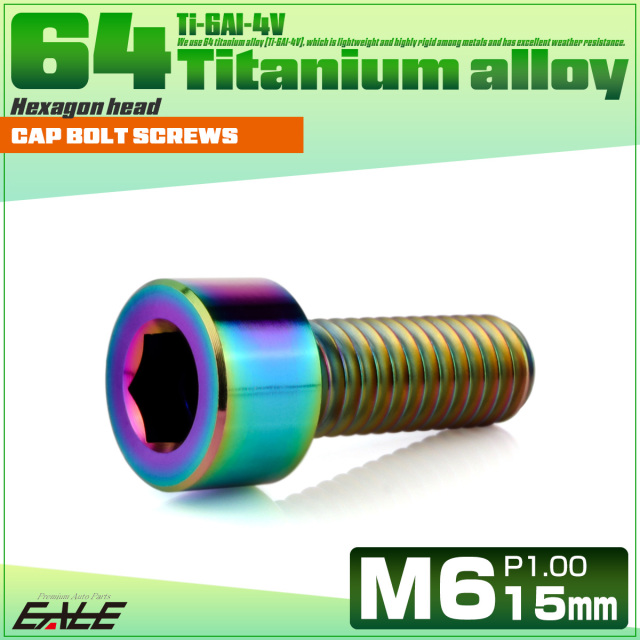 チタンボルト M6×15mm P1.0 キャップボルト キャップスクリュー 六角穴付き ボルト レインボー JA1924 【メール便可】