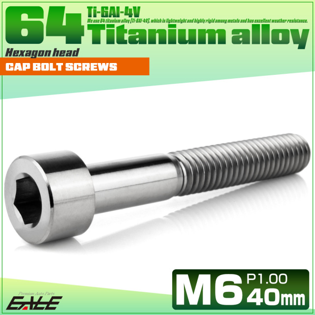 チタンボルト M6×40mm P1.0 キャップボルト キャップスクリュー 六角穴付き ボルト シルバー JA1957 【メール便可】