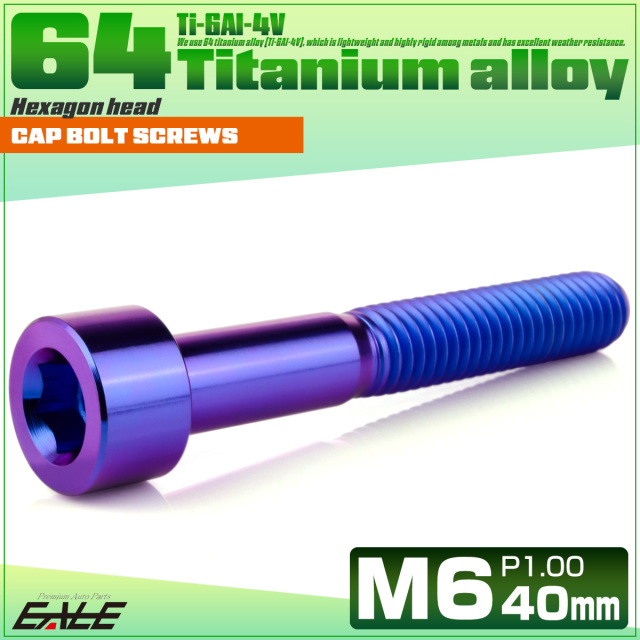 チタンボルト M6×40mm P1.0 キャップボルト キャップスクリュー 六角穴付き ボルト パープルブルー JA1958 【メール便可】