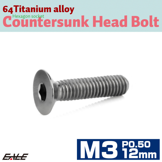 チタンボルト M3×12mm P0.5 皿ボルト 六角穴 皿 キャップボルト シルバー JA2071 【メール便可】