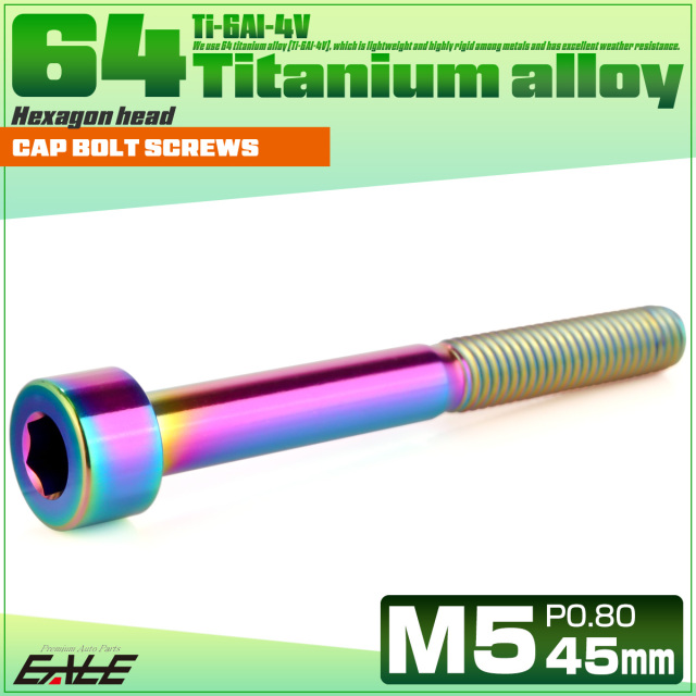 チタンボルト M5×45mm P0.8 キャップボルト キャップスクリュー 六角穴付き ボルト レインボー JA2374 【メール便可】