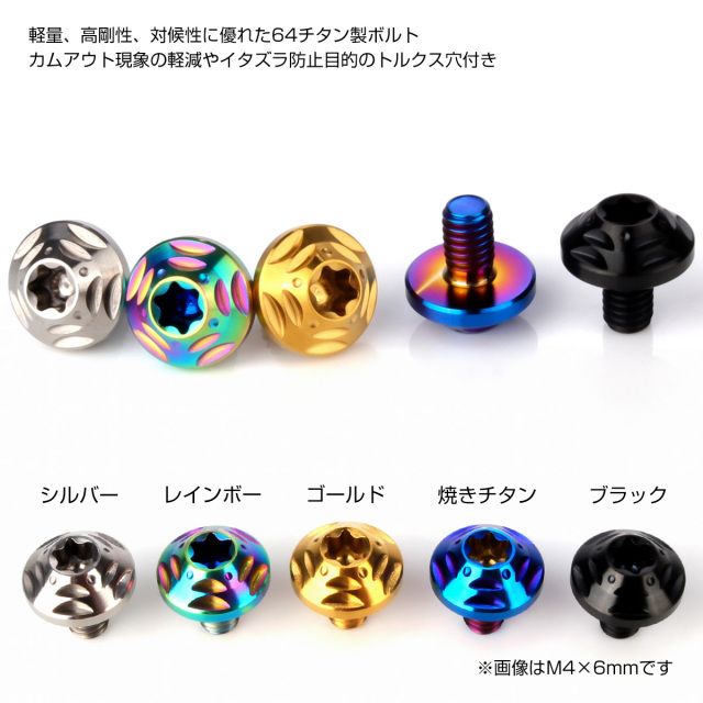 チタンボルト M4×6mm P0.7 ボタンボルト フランジ付き トルクス穴