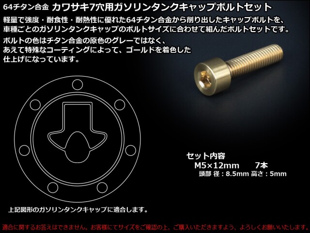 チタンボルト 7本セット カワサキ7穴 キャップボルト フューエルタンク