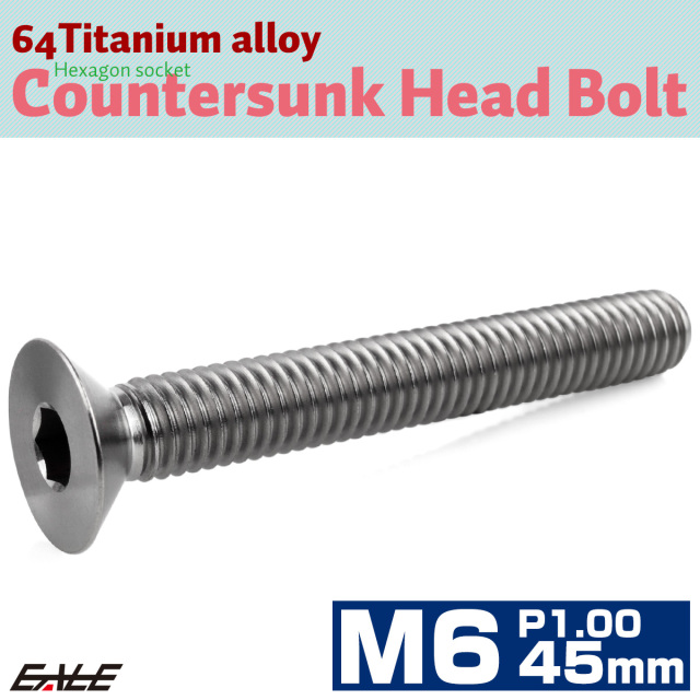 チタンボルト M6×45mm P1.0 皿ボルト 六角穴 皿 キャップボルト シルバー JA2638 【メール便可】