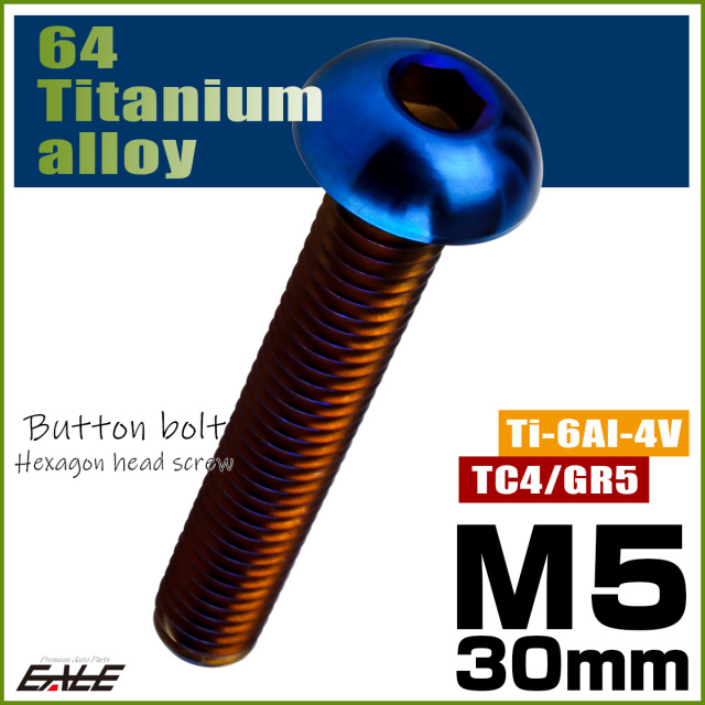 チタンボルト M5×30mm P0.8 ボタンボルト 六角穴 焼きチタンカラー ダークカラー JA2658 【メール便可】