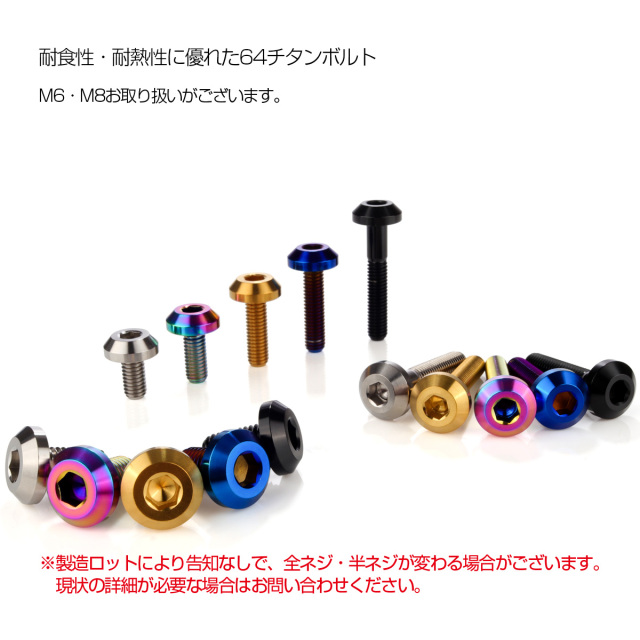 チタンボルト M8×35mm P1.25 ボタンボルト 六角穴 テーパーヘッド