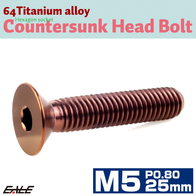 チタンボルト M5×25mm P0.8 皿ボルト 六角穴 皿 キャップボルト ブロンズ JA3017 【メール便可】