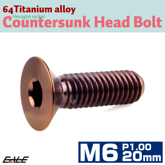 チタンボルト M6×20mm P1.0 皿ボルト 六角穴 皿 キャップボルト ブロンズ JA3022 【メール便可】