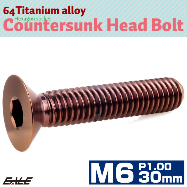 チタンボルト M6×30mm P1.0 皿ボルト 六角穴 皿 キャップボルト ブロンズ JA3024 【メール便可】