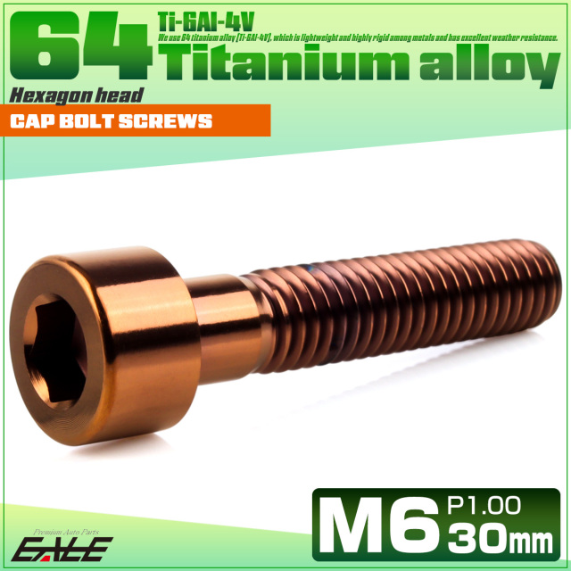 チタンボルト M6×30mm P1.0 キャップボルト キャップスクリュー 六角穴付き ボルト ブロンズ JA3067 【メール便可】