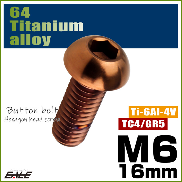 チタンボルト M6×16mm P1.0 ボタンボルト 六角穴 ブロンズ JA3113 【メール便可】