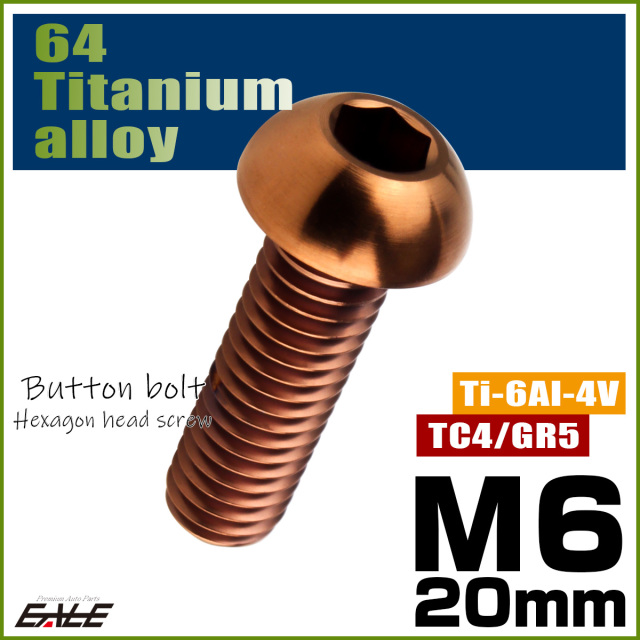 チタンボルト M6×20mm P1.0 ボタンボルト 六角穴 ブロンズ JA3114 【メール便可】