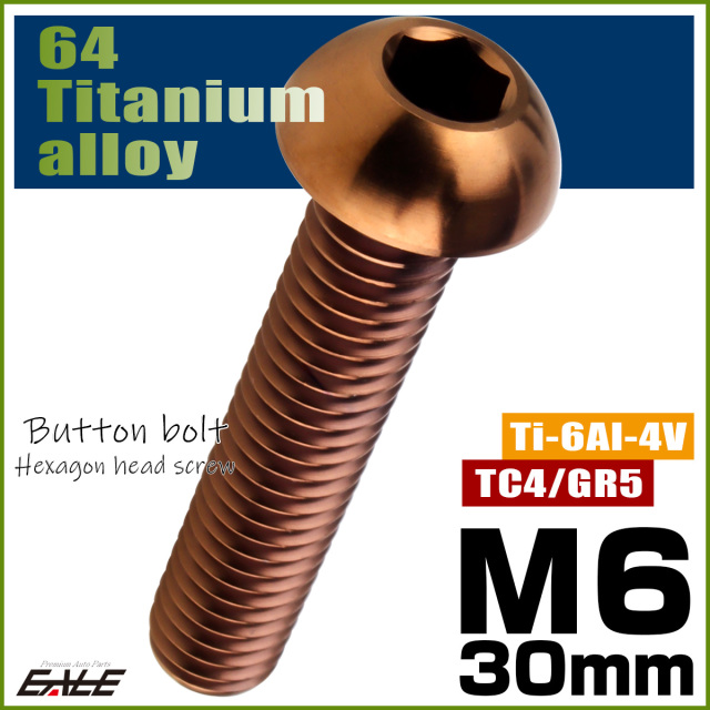 チタンボルト M6×30mm P1.0 ボタンボルト 六角穴 ブロンズ JA3116 【メール便可】
