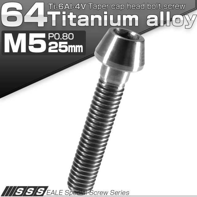 チタンボルト M5×25mm P0.8 キャップボルト 六角穴付 テーパーヘッド シルバー JA357 【メール便可】