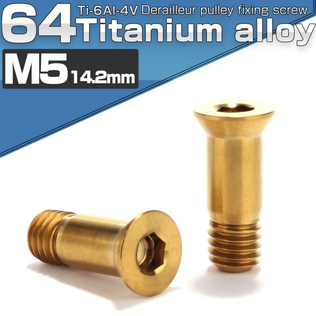 64チタン製 ディレイラープーリー ボルト M5×14.2mm ゴールド 2本