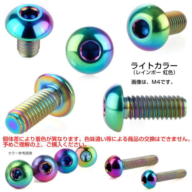 チタンボルト M6×16mm P1.0 ボタンボルト 六角穴 レインボー 虹