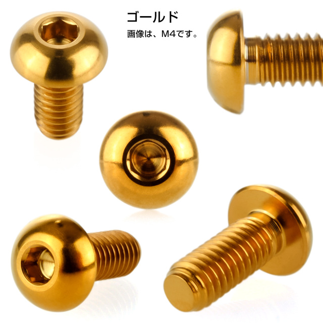 チタンボルト M4×10mm P0.7 ボタンボルト 六角穴 ゴールド JA697