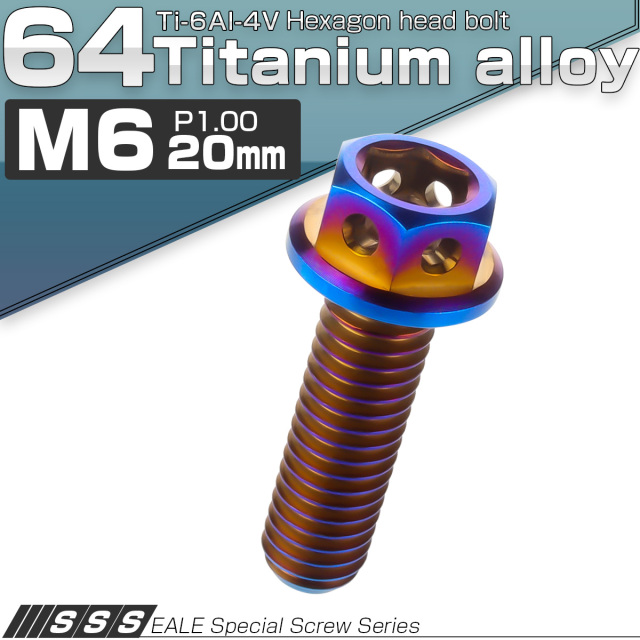 チタンボルト M6×20mm P1.0 六角ボルト フランジ付き 六角穴付きボルト 焼きチタンカラー JA728 【メール便可】