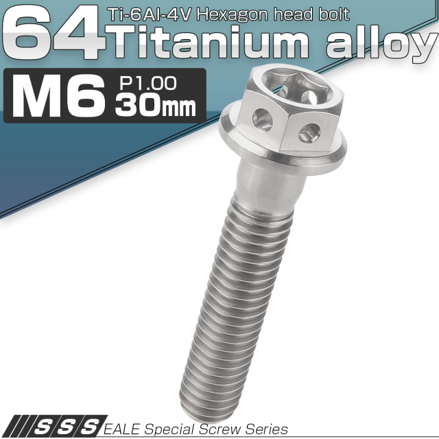 チタンボルト M6×30mm P1.0 六角ボルト フランジ付き 六角穴付きボルト シルバー JA731 【メール便可】