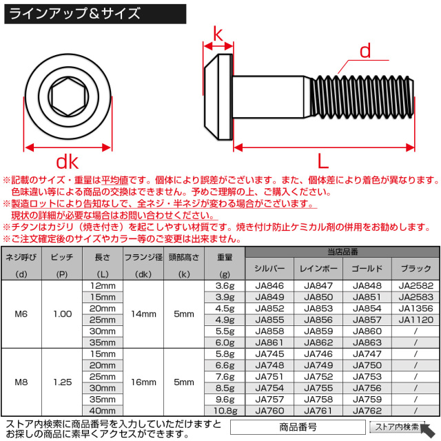 チタンボルト ボタンボルト M6×20mm P1.00 六角穴 テーパーヘッド