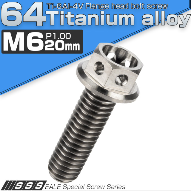 チタンボルト M6×20mm P1.00 六角ボルト フランジ付 ホールヘッド シルバー チタン原色 JA781 【メール便可】