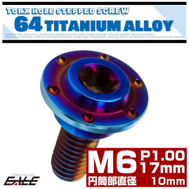 チタン 段付きボルト M6×17mm P1.0 円筒部直径10mm ホールヘッド トルクス穴 段付き フランジボルト 焼きチタン JA886 【メール便可】