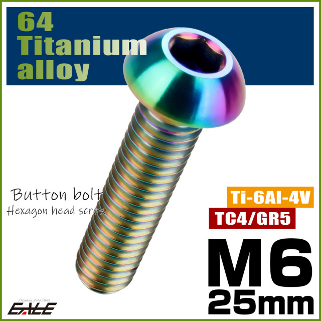 チタンボルト M6×25mm P1.0 ボタンボルト 六角穴 レインボー 虹色