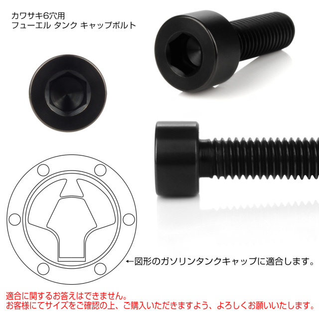 チタンボルト 6本セット カワサキ6穴 ガソリン フューエル タンク
