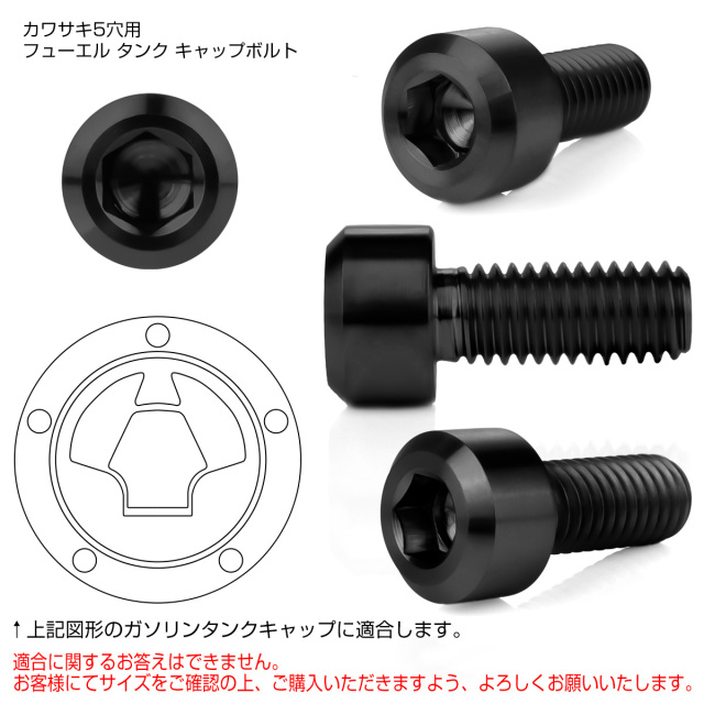 チタンボルト 5本セット カワサキ5穴 ガソリン フューエル タンク