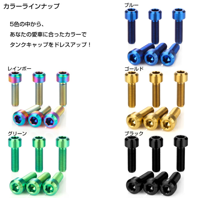 チタンボルト 6本セット カワサキ6穴 ガソリン フューエル タンク