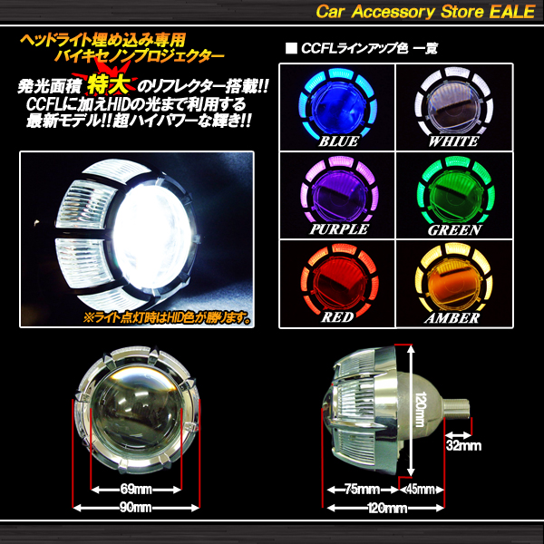 プロジェクター yukiyuki CCFLリング搭載 バイキセノン プロジェクター小型 ヘッドライト