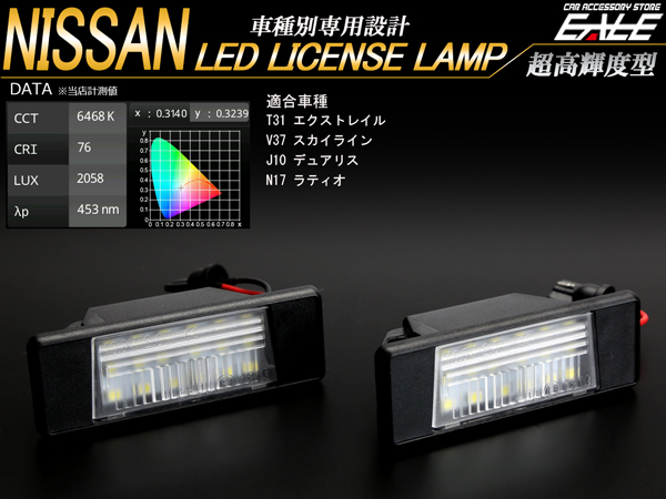 ニッサン LED ライセンスランプ ナンバー灯 T31 エクストレイル V37 スカイライン J10 デュアリス N17 ラティオ 車種別専用設計 R-139