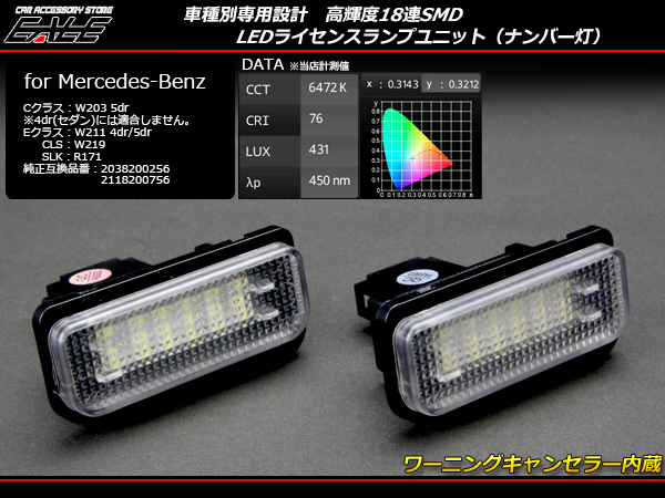 ベンツ W450 W451 専用設計キャンセラー内蔵 LED ナンバー灯 ベンツ LEDライセンスランプユニットW203W211W219R171