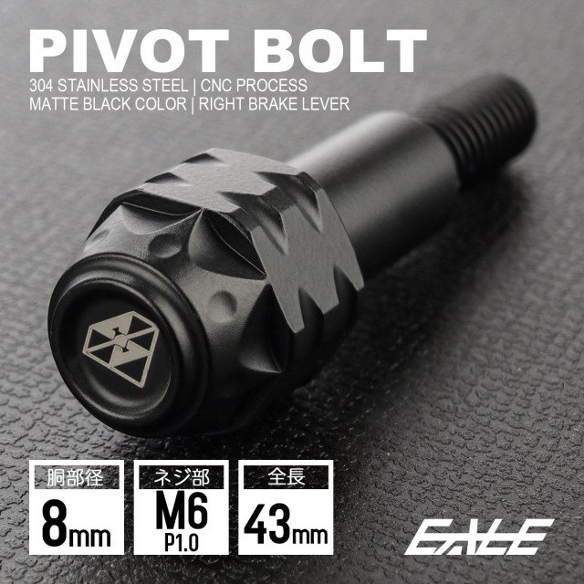 バイクレバー 取付用 ピボットボルト M6 P1.0 胴部径8mm ステンレス マットブラック S-1054-BK 【メール便可】