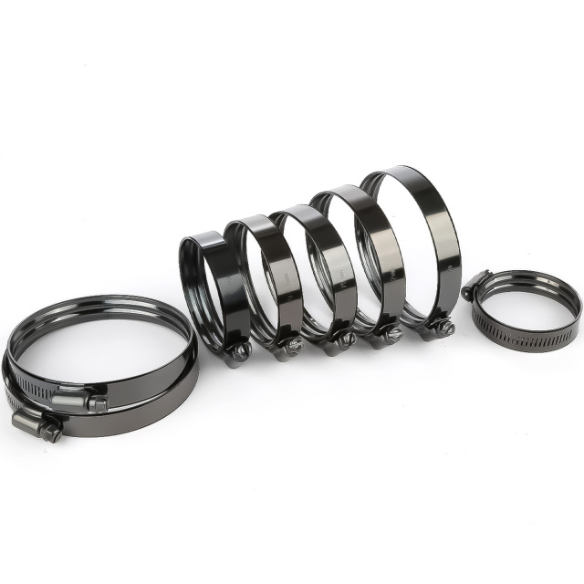 黒 スエード 金具付き　ホースビット ホースバンド ステンレス デュアルビード 37-102mm ブラック ホース