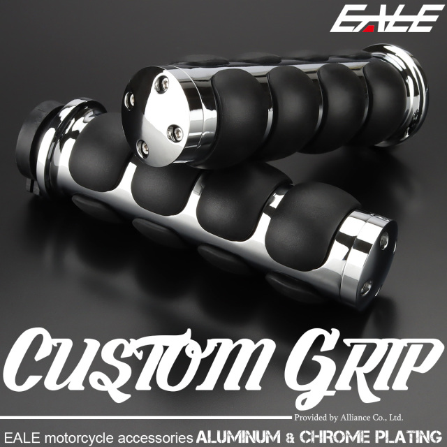 バイク グリップ 1インチ ハンドル 左右セット ハーレー アメリカン バーエンド アルミ ラバー クロムメッキ S-684