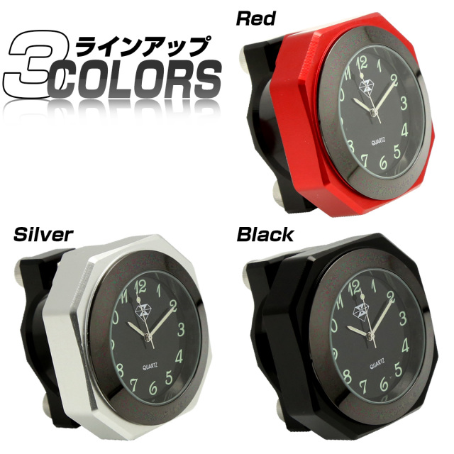バイク用 アナログ時計 ハンドル取付ウォッチ IPX7防水 夜光 文字盤 アルミCNC削り出し 3色 S-766 時計 夜光 オートバイ ハンドル取付 アナログ バイク