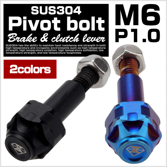 汎用 ピボットボルト M6 P1.0 ブレーキレバー＆クラッチレバー SUS304 ステンレス製 ナイロンナット付 S-775 【メール便可】 