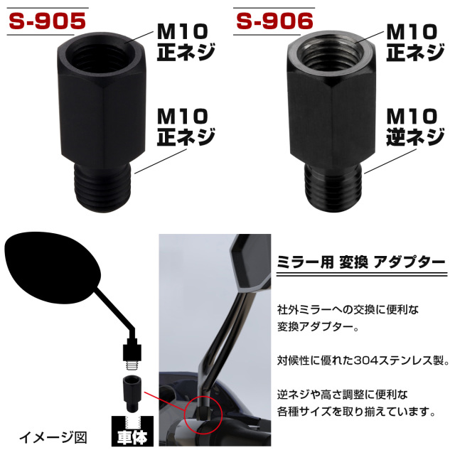 ミラー 変換アダプター M8 M10 P1.25 正ネジ 逆ネジ 変換プラグ