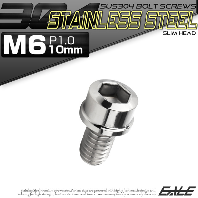 SUS304 キャップボルト M6×10mm P1.0 六角穴付きボルト スリムヘッド シルバー ステンレス製 TB0188 【メール便可】