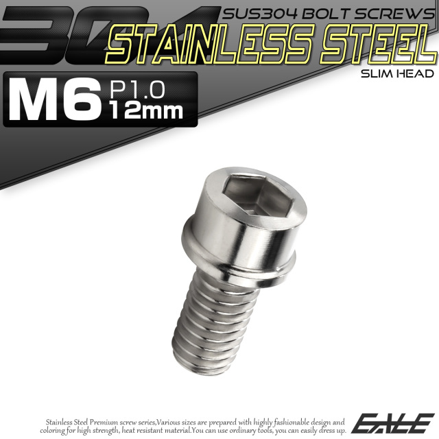 SUS304 キャップボルト M6×12mm P1.0 六角穴付きボルト スリムヘッド シルバー ステンレス製 TB0189 【メール便可】