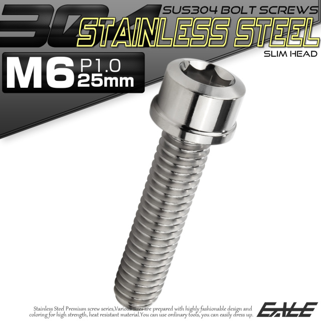 SUS304 キャップボルト M6×25mm P1.0 六角穴付きボルト スリムヘッド シルバー ステンレス製 TB0192 【メール便可】