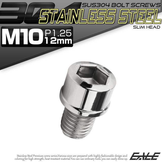 SUS304 キャップボルト M10×12mm P1.25 六角穴付きボルト スリムヘッド シルバー ステンレス製 TB0225 【メール便可】