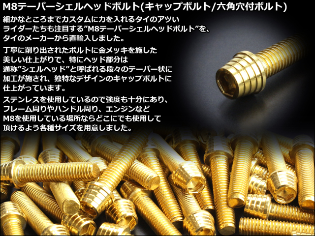 M8×70mm テーパーシェルヘッドボルト ステンレス製キャップボルト