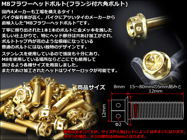 M8×70mm フラワーヘッドボルト ステンレス製フランジ付き六角