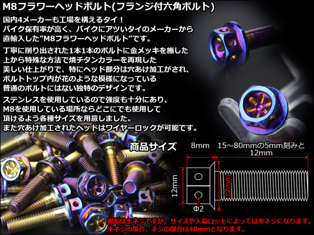 M8×80mm フラワーヘッドボルト ステンレス製フランジ付き六角ボルト
