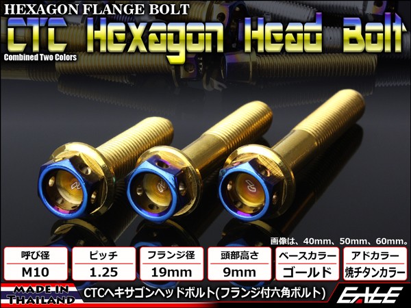 M10×65mm P1.25 フランジ ヘキサゴンヘッドボルト 六角ボルト ステンレス CTC ゴールド＆焼チタンカラー TB0831 【メール便可】
